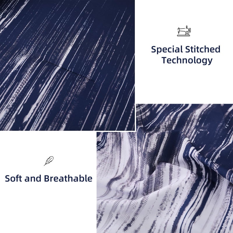 Dinjoy Ombre Blue Comforter Set King Size Gradient Navy Blue White Boho Bedding Set for Teen Men Women 7 Pieces Bed in A Bag Bohemian Bed Set with Comforter  Sheets  Pillowcases & Shams - Image 5